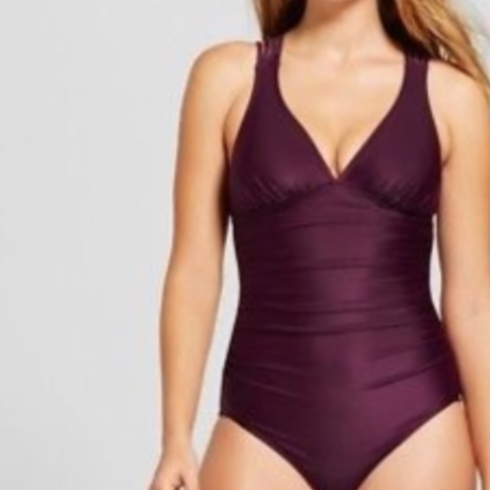 NWT Merona Plum Crossed Strap Back Ruched Suit